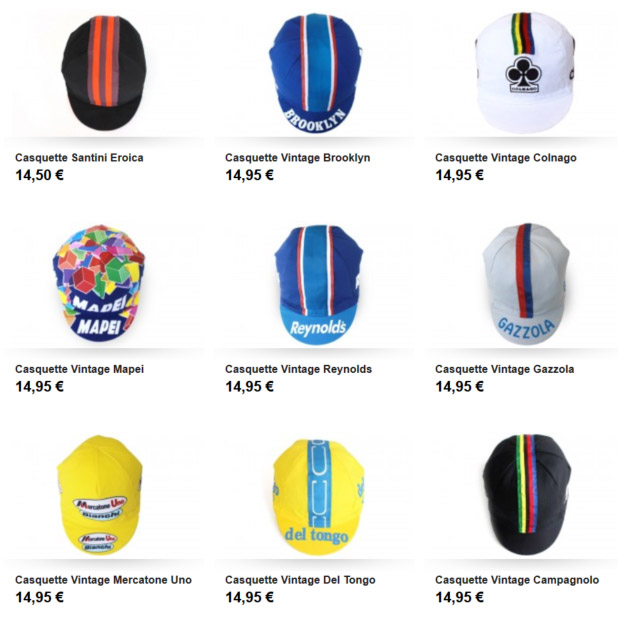 Exemples des casquettes disponibles chez Santa Fixie